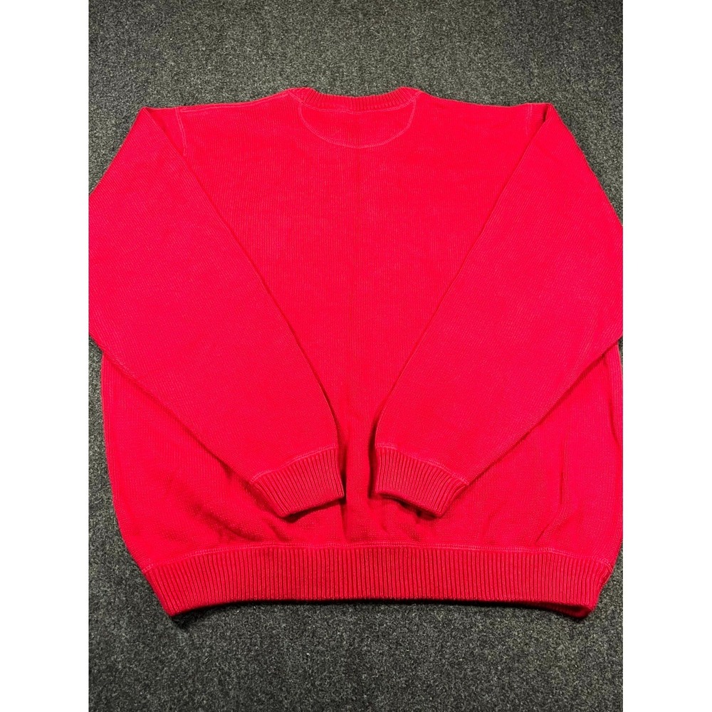 Eddie Bauer Sweater Men XL Red Cotton Tight Knit Ribbed Crew Neck Casual Outdoor - Picture 2 of 9